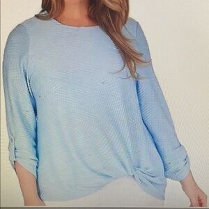 Ruby Rd. Blue 3/4 Sleeve Tie Front Blouse